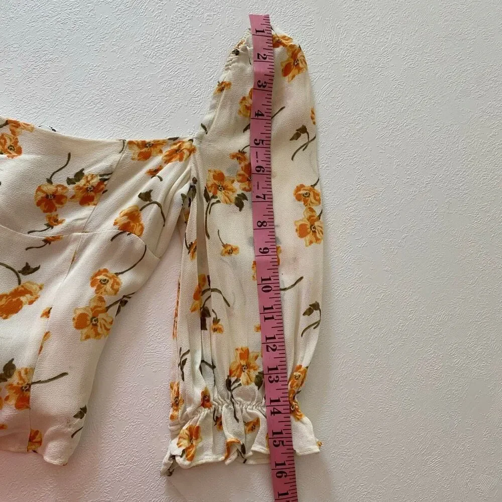 Reformation Floral Puff Sleeve Smocked Back Blouse Women’s 0